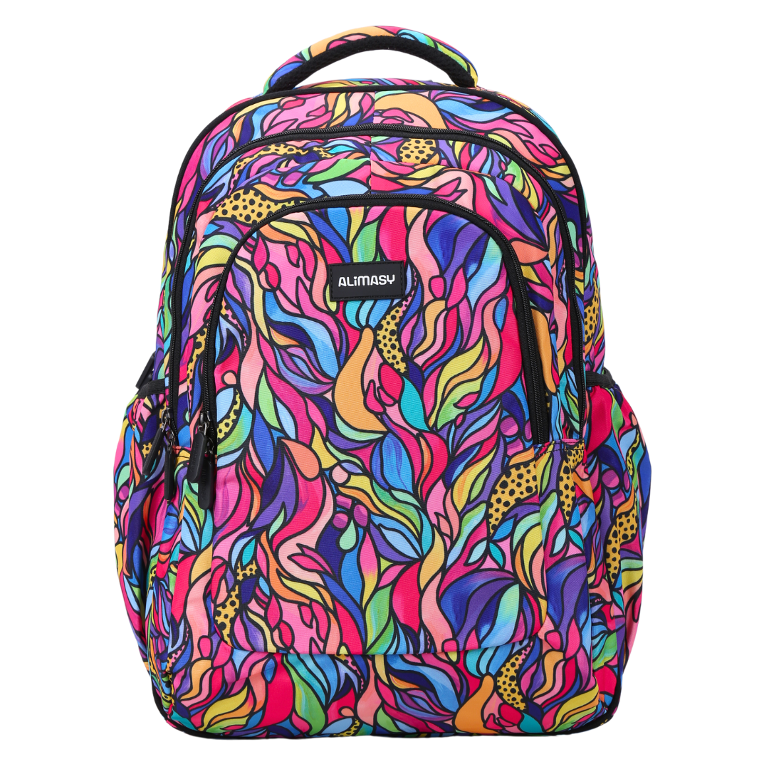 rainbow bright coloured large kids backpack front image