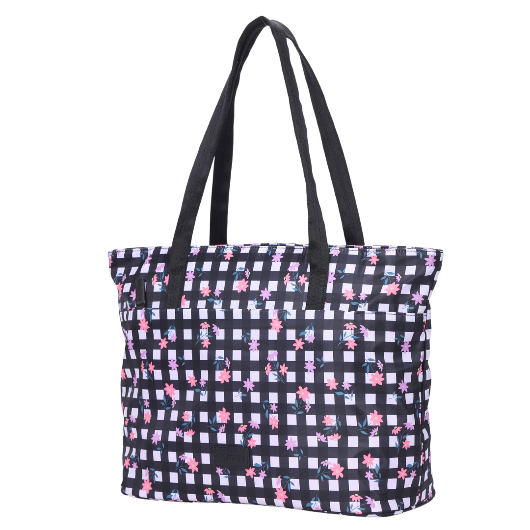 Black & White Check with Ditsy Flowers Tote Bag