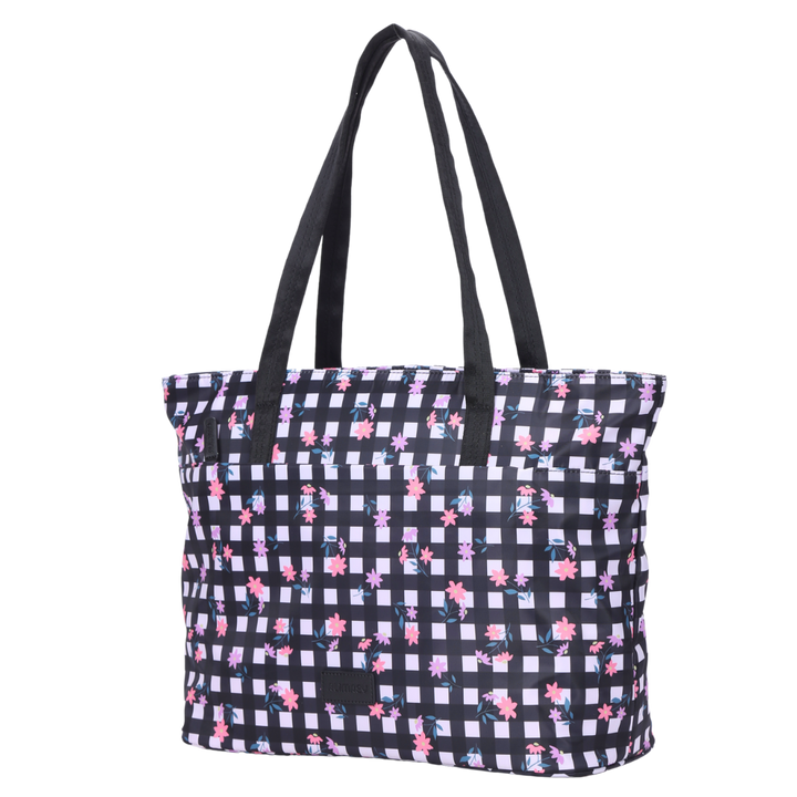 Black & White Check with Ditsy Flowers Tote Bag