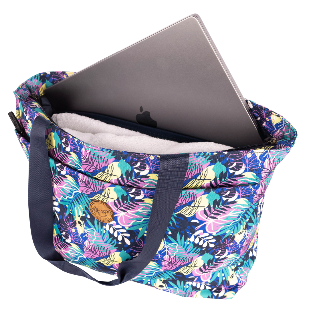 tropical alimasy everyday tote bag for women with laptop and towel inside